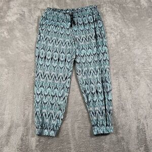 Allison Izu Petite Pants Womens XS Teal Green Joggers Parachute Geometric Lounge
